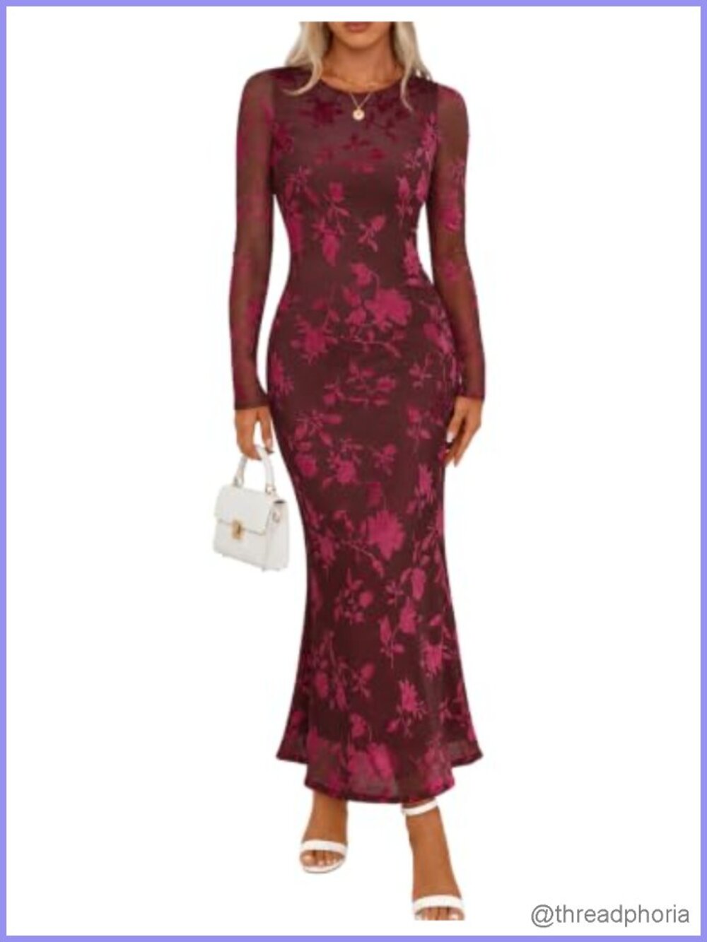 Women's Velvet Floral Maxi Dress Long Sleeve Bodycon Cocktail Wedding Guest